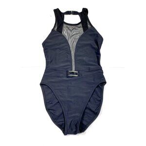 Vintage Anne Cole Black One-Piece Swimsuit Silver tone Buckle Size 6